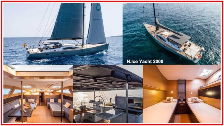 N.ICE Yacht 2000 model sailing on the open ocean, showcasing luxurious design and modern amenities.