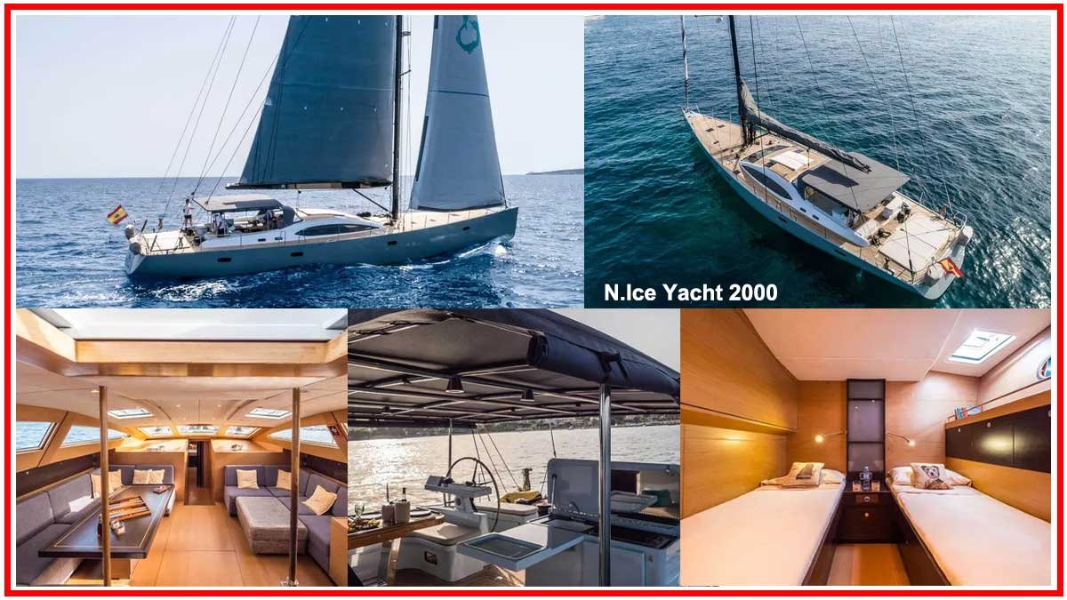 N.ICE Yacht 2000 model sailing on the open ocean, showcasing luxurious design and modern amenities.