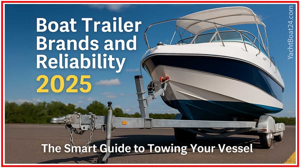 Powerboat on a galvanized trailer under blue sky illustrating reliable boat trailer brands